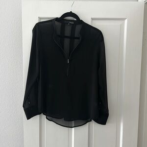 Boutique brand. Black sheer quarter zip blouse. Size S
